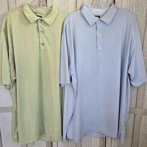 Lot Of 2 Footjoy Mens Golf Polo Shirt  XXL Light Blue/Green/Gray Stripe Logo